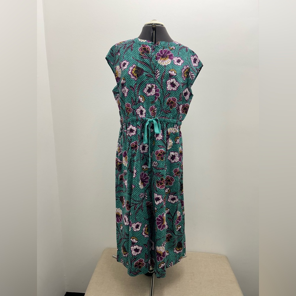 LOFT Teal Floral Midi Dress With Pockets